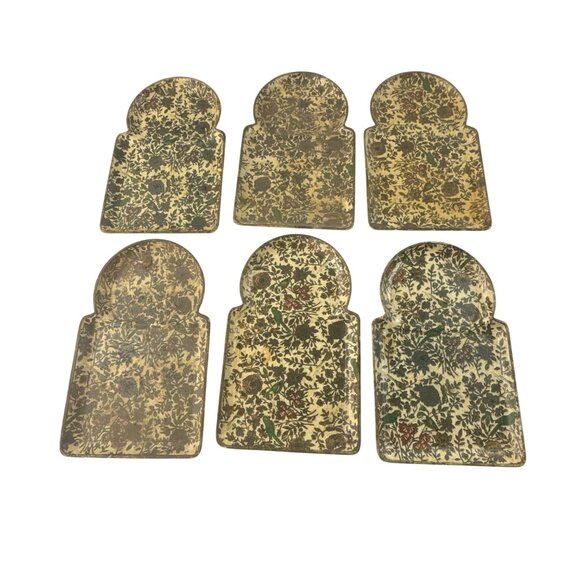 Vintage Viking Import Japan Drink Trays Set Floral Birds Gold Florentine Style - Picture 1 of 15